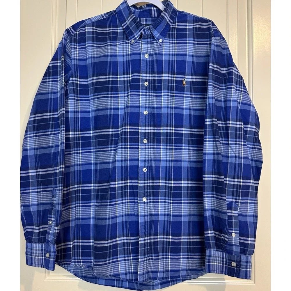 Ralph Lauren Men's XL Classic Fit Shirt Long Sleeve 100%‎ cotton blue plaid